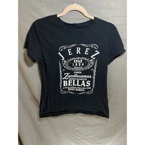 Jerez Old 1824 Brand Shirt Women Medium Black Large Logo Pullover Tee Ladies